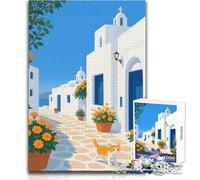 Puzzle 1000 pièces Rue d'une île Grecque avec Jouets pour Chats, Jeu éducatif d'analyse et de logique, Cadeau de Noël Secret, Format 50x75cm