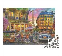 Puzzle 1000 pièces Rue Paris - Scène de café Parisien avec Vieille Voiture, Premium Robuste, Vibrant, défi, Relaxant, Cadeau 38x26cm/1000pcs