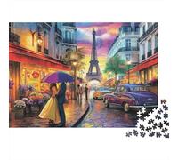 Puzzle 1000 pièces « Rue Romantique de Paris » - Rue Parisienne pluvieuse - Tour Eiffel - Jeu éducatif pour Adultes - Décoration élégante - Cadeau d'anniversaire Stimulant - 52 x 38 cm