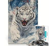 Puzzle 1000 pièces Rugissement du Tigre Blanc Jeu de Concentration mentale sans Espace Conception ajustée Défi cérébral interactif pour la Maison (50x75cm)