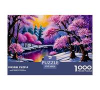 Puzzle 1000 Pièces Sakura d'hiver, Paysage Cerisiers en Fleurs, Éducatif Décoration Murale, Idée Cadeau Stimulant 38x26cm