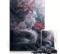 Puzzle 1000 pièces Sakura Kitsune Blanc pour Adultes, Motif Kitsune, pour Une mémoire aiguisée, Une évasion sereine, Bords Nets, (38x52cm)