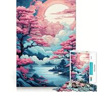 Puzzle 1000 pièces Sakura sereine (50x75cm) - Paysage onirique au crépuscule - Idéal pour Les Adolescents - Jeu d’entraînement cérébral - Cadeau saisonnier