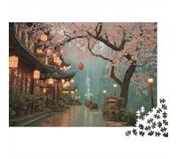 Puzzle 1000 pièces Sakura Vintage pour Adultes Papier Jeu éducatif Architecture Asiatique Déco Murale Anti-Stress 52x38cm/1000pcs