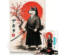 Puzzle 1000 pièces Samouraï Akita américain pour Adultes Exercice Mental,découpe de précision,Bords Lisses,activité relaxante à Faire en Groupe à l’intérieur (38x52cm)