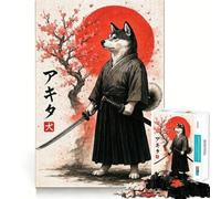 Puzzle 1000 pièces Samouraï Akita américain pour Adultes Exercice Mental,découpe de précision,Bords Lisses,activité relaxante à Faire en Groupe à l’intérieur (50x75cm)