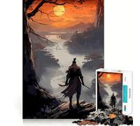 Puzzle 1000 pièces Samouraï au Coucher du Soleil au Japon pour Adolescents, Jeu de logique Pure, détente et découpe Nette, pièce d'art (38x26cm)