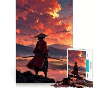 Puzzle 1000 pièces Samouraï au Coucher du Soleil pour Adultes, Jeu intellectuel, Divertissement apaisant, découpe précise, Cadeau de Noël (50x75cm)