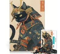 Puzzle 1000 pièces Samouraï Chat Noir Guerrier Adolescent (50x75cm) Jeu de logique Stimulant Amusant en intérieur Bordure Premium Cadeau mémorable