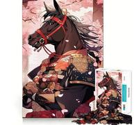 Puzzle 1000 pièces Samouraï Cheval Fleurs de Cerisier pour Adultes Renforcement de la mémoire, réduction du Stress, qualité supérieure, Cadeau d'anniversaire (50x75cm)