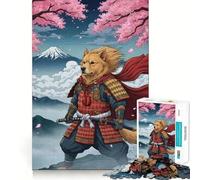 Puzzle 1000 pièces Samouraï Chien Mont Fuji pour Adolescents, idéal pour stimuler la mémoire, soulager la Tension et créer Une œuvre d'art aux Bords Nets (38x26cm)