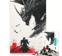 Puzzle 1000 pièces Samouraï Contre Dragon pour Adolescents Améliore la mémoire, détente mentale, Sharp Edge, Cadeau créatif (38x52cm)