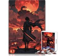 Puzzle 1000 pièces Samouraï Dragon Lune de Sang pour Adultes:Apprentissage ludique et activité Cognitive, pour de joyeuses Surprises Dimensions:50x75cm