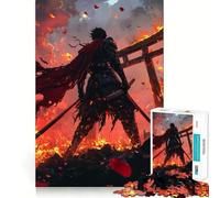 Puzzle 1000 pièces Samouraï en Flammes pour Adolescents Jeu intellectuel, détente mentale, découpe de qualité, pour Les fêtes (50x75cm)