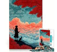 Puzzle 1000 pièces Samouraï et Chat dans Un Paysage d'automne pour Adolescents, Jeu de logique Pure, détente et découpe Nette, Belle œuvre d'art (50x75cm)
