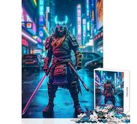 Puzzle 1000 pièces Samouraï néon à Tokyo Décoration Murale Jeu Familial avec Poster et fiche de Questions Assortis Dimensions 50x75cm