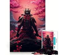 Puzzle 1000 pièces Samouraï Ninja Fleur Rose pour Adolescents Stimulation de la mémoire Loisirs à la Maison Image à Assembler Joli Cadeau (50x75cm)