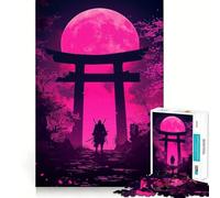 Puzzle 1000 pièces Samouraï sous la Lune Rose pour Adolescents, Jeu de logique mentale, évasion apaisante, Objet de Collection aux Bords Fins (38x52cm)