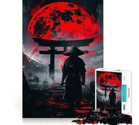 Puzzle 1000 pièces Samouraï sous la Lune Rouge pour Adolescents, Jeu de logique mentale, évasion apaisante, Objet de Collection aux Bords Fins (38x52cm)