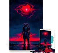 Puzzle 1000 pièces Samouraï sous la Pluie avec Lune Rouge pour Adultes Un Cadeau Artistique à Assembler et à Entretenir pour développer la mémoire et soulager l’anxiété (38x26cm)