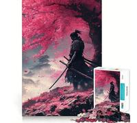 Puzzle 1000 pièces Samouraï sous Les cerisiers en Fleurs pour Adolescents, idéal pour se détendre et créer Une Image touchante (50x75cm)