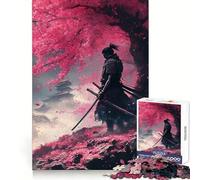 Puzzle 1000 pièces Samouraï sous Les cerisiers en Fleurs pour Adolescents, idéal pour se détendre et créer Une Image touchante (50x75cm)