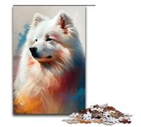 Puzzle 1000 pièces Samoyède Peinture Chien pour Adultes Puzzle en Bois Jeux Familiaux 75x50cm