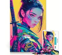 Puzzle 1000 pièces Samurai Cyberpunk Girl pour Adolescents, Jeu de logique et de Construction, Silencieux et Amusant, découpe Nette, Joli Cadeau (50x75cm)