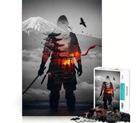 Puzzle 1000 pièces Samurai Double Exposure Paysage du Japon pour Adultes Renforce la mémoire, apaise l'esprit, qualité supérieure, Surprise chaleureuse (38x26cm)