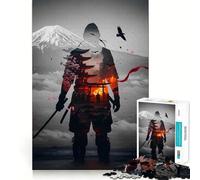 Puzzle 1000 pièces Samurai Double Exposure Paysage du Japon pour Adultes Renforce la mémoire, apaise l'esprit, qualité supérieure, Surprise chaleureuse (38x52cm)
