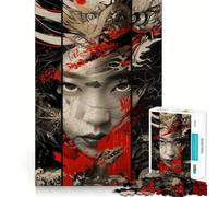 Puzzle 1000 pièces Samurai Geisha Dragon pour Adolescents Jeu de logique Pure Découpe Nette et précise Pièce d'art (38x52cm)