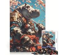 Puzzle 1000 pièces Samurai Hippo Cerisier en Fleurs pour Adolescents Jeu de logique Stimulant Amusant en intérieur Bordure Premium Cadeau mémorable (38x26cm)