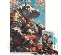 Puzzle 1000 pièces Samurai Hippo Cerisier en Fleurs pour Adolescents Jeu de logique Stimulant Amusant en intérieur Bordure Premium Cadeau mémorable (38x26cm)
