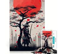 Puzzle 1000 pièces Samurai Katana Soleil Rouge pour Adolescents Jeu de logique Puissant Cadeau créatif et apaisant (38x52cm)