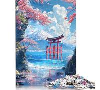 Puzzle 1000 pièces Sanctuaire au Bord de l'eau de Fuji, difficulté : Jeux éducatifs, Jouets, Cadeaux de Noël (38 x 26 cm)