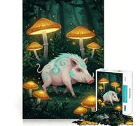 Puzzle 1000 pièces Sanglier dans Une forêt de Champignons enchantée Jeu d'articulation Pointue,entraînement cérébral Amusant,Jeu pour Passer Un Moment agréable,décoration Murale de Noël (38x52cm)