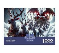 Puzzle 1000 Pièces Santa Chauves-Souris, Rennes Sombres Créatures Ailées Nuages, Activité Familiale Complète, Décoration Murale Cadeau Hommes Femmes 52x38cm