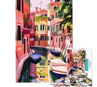 Puzzle 1000 pièces Scène de Canal de Venise aux Tons Pastel Illustration Minimaliste Jeu Relaxant Jouet addictif pour cultiver la Patience pour Un Anniversaire (Dimensions 38x52cm)