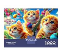 Puzzle 1000 pièces « Scène de Chats fantastiques » : Chats Joueurs dans Un Paysage onirique Arc-en-Ciel éclatant. Jeu éducatif pour Adultes. Décoration e.Dimensions : 70 x 50 cm.