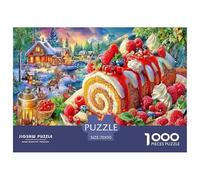 Puzzle 1000 pièces Scène de festin d’Hiver - Décoration Murale et Cadeaux - Gâteau avec Village en arrière-Plan - Papier recyclé - Amusant et Stimulant - Jeu Familial - 70x50cm