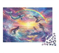 Puzzle 1000 pièces « Scène Fantastique de sirène » avec Dauphins et Arc-en-Ciel dans l'océan. Jeu éducatif pour Adultes, décoration intérieure, défi Stimulant, Anniversaire Dimensions : 52 x 38 cm.