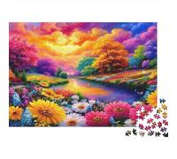 Puzzle 1000 pièces Scène Florale Colorée, Rivière d’Automne Vive, Carton, pour Amateurs de Puzzles, Rencontres Entre Amis, 38x26cm