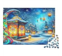 Puzzle 1000 Pièces Scène Nocturne Fantastique pour Adultes Adolescents | Lanternes Décorées dans Une Ville Enneigée - Développement Durable - Jeu Stimulant et Cadeau 38x26cm/1000pcs