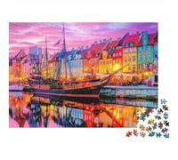 Puzzle 1000 pièces « Scène Portuaire colorée » : Peinture d'une Ville Rose éclatante, Jeu éducatif pour Adultes, décoration intérieure, défi de Haut Niveau, idéal pour Un Anniversaire, 70 x 50 cm