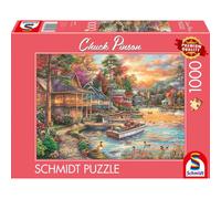 Puzzle 1000 pièces Schmidt Chuck Pinson Scène au bord du lac 69,3 x 49,3 cm Tons coucher de soleil