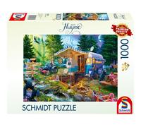 Puzzle 1000 pièces Schmidt Spiele La caravane dans les montagnes - Scène camping vintage - Couleurs vives