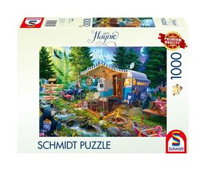Puzzle 1000 pièces Schmidt Spiele La caravane dans les montagnes - Scène camping vintage - Couleurs vives