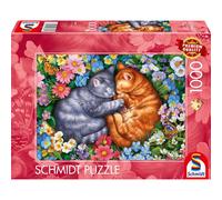 Puzzle 1000 pièces Schmidt Spiele Sommeil aux Pattes de Velours Illustration colorée Chats gris et roux Paysage