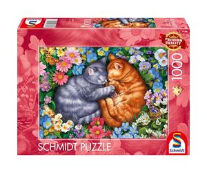 Puzzle 1000 pièces Schmidt Spiele Sommeil aux Pattes de Velours Illustration colorée Chats gris et roux Paysage