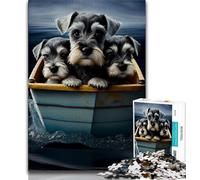 Puzzle 1000 pièces Schnauzer Pups Promenade en Bateau Puzzle 1000 pièces pour Adultes Cadeaux Cadeaux pour Amis et Famille pour Les 14 Ans (50x75cm)